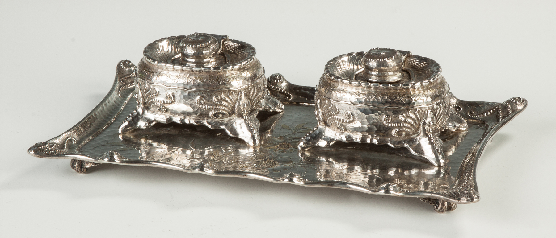 Appraisal: A Fine Tiffany Makers Sterling Silver Desk Stand with Inkwells