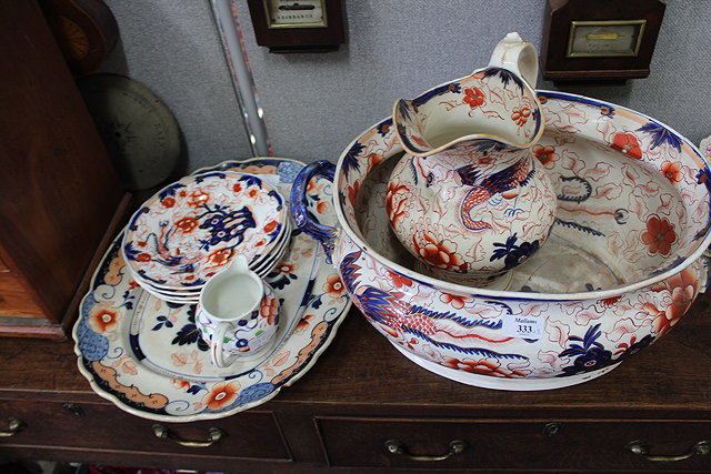 Appraisal: A VICTORIAN IRONSTONE FOOTBATH wash jug meat platter and four