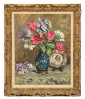 Appraisal: American School Floral Still Life with Plate American School th