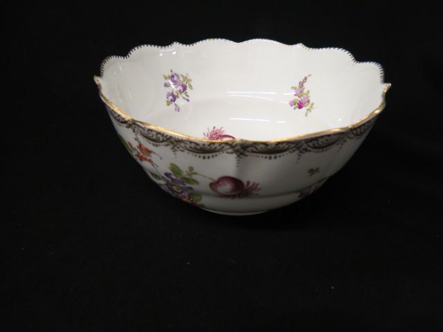 Appraisal: Meissen Porcelain Deep Serving Bowl handpainted floral sprays fine gold