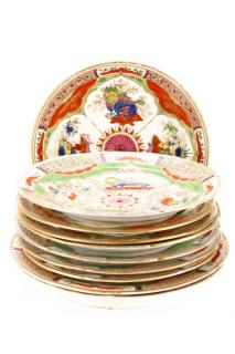 Appraisal: th C Chamberlain Dragon Porcelain Plates Chamberlain English Worcester founded