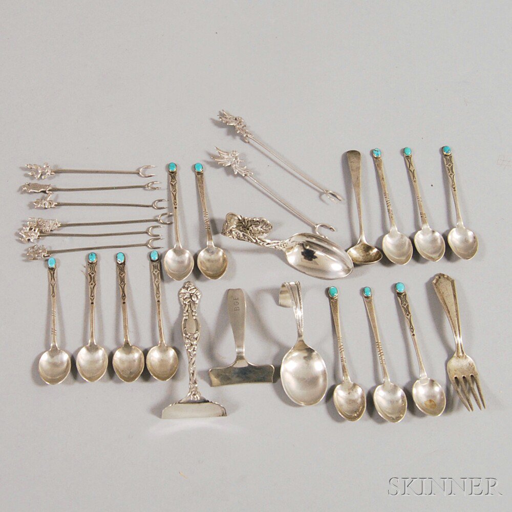 Appraisal: Group of Small Silver Flatware including twelve unmarked turquoise-set demitasse