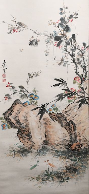 Appraisal: AFTER WANG XUETAO - FLOWER AND BIRD Insects and blossoms