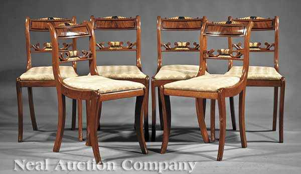 Appraisal: A Set of Six Regency Carved Mahogany Chairs th c