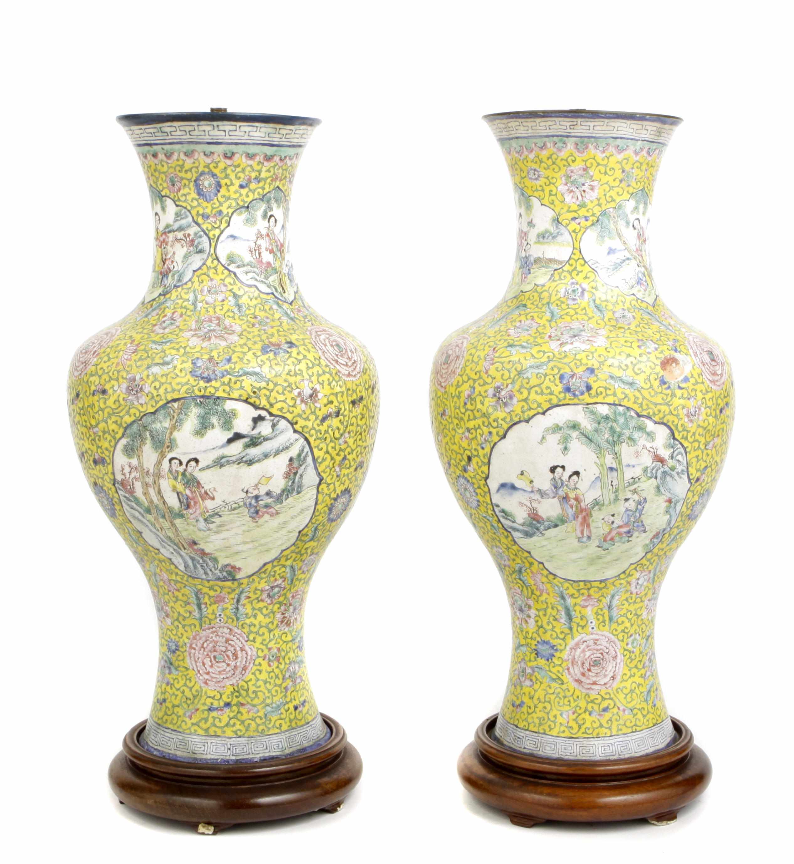 Appraisal: Asian Works of Art A pair of unusual Canton enamel