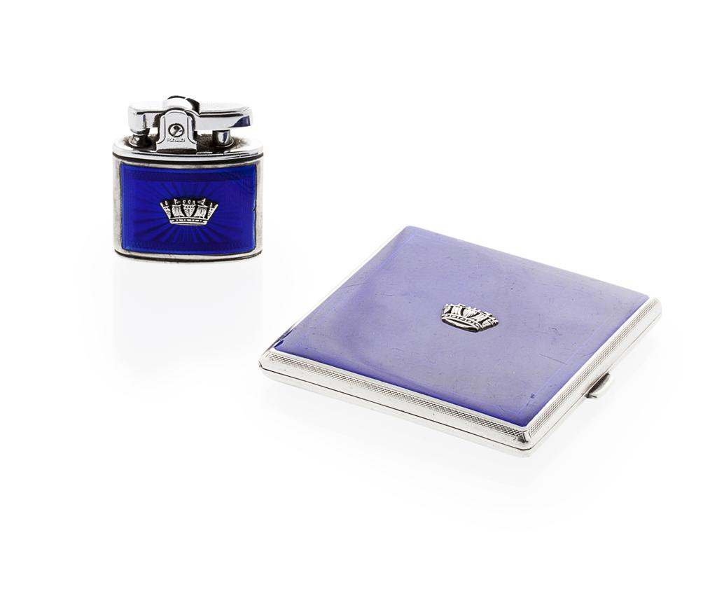 Appraisal: A silver and enamelled cigarette case and matching lighter JWB