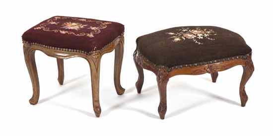 Appraisal: Two Louis XV Style Footstools each having a needlepoint upholstered