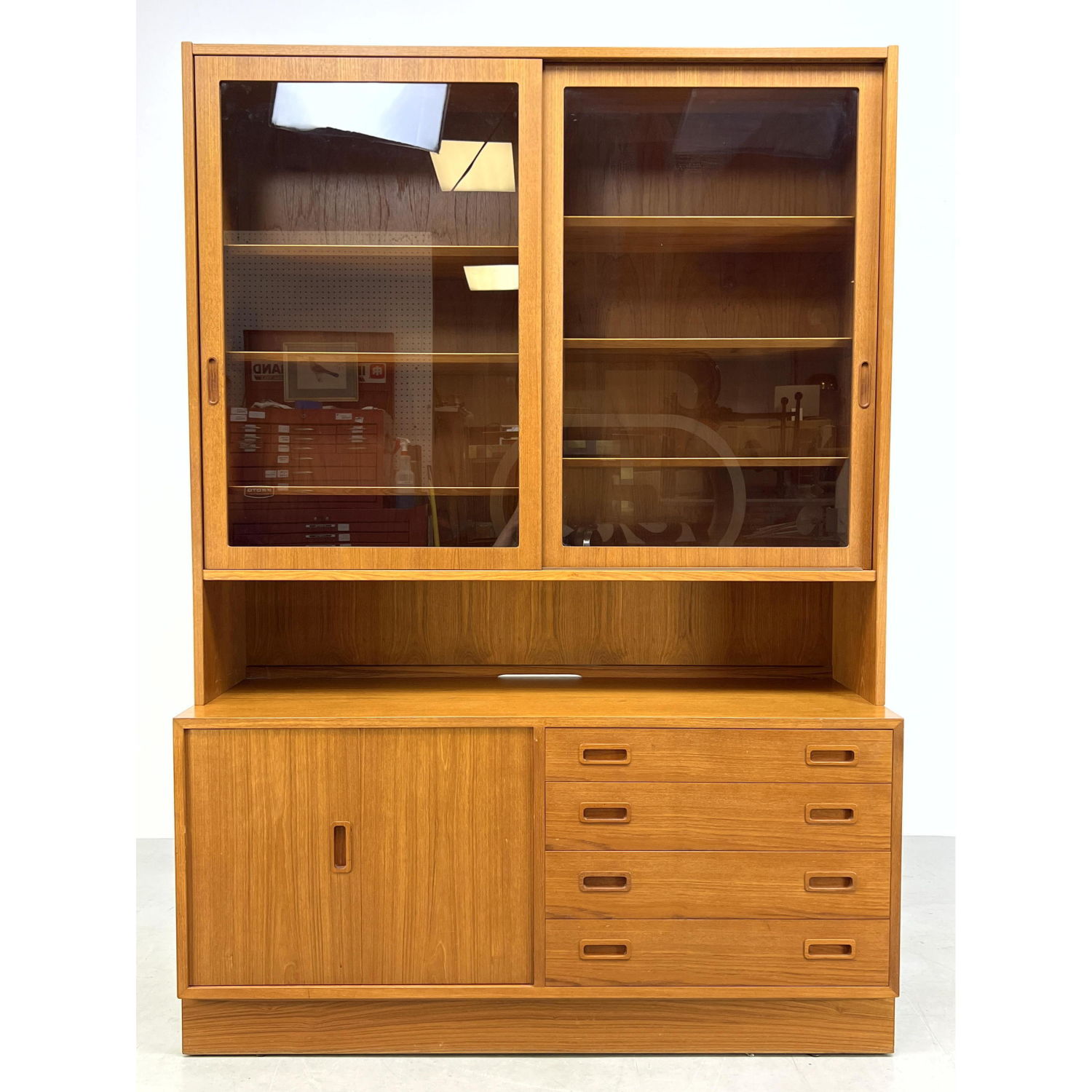 Appraisal: HUNDEVAD Danish Modern Teak Credenza Display Cabinet Two Part Piece