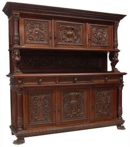 Appraisal: Italian Renaissance Revival walnut sideboard early th c cornice with