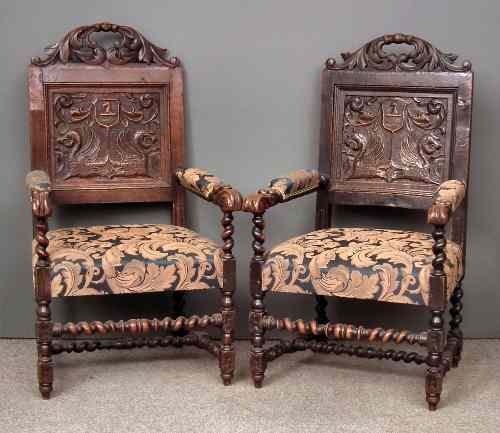 Appraisal: A pair of Victorian ''Black Oak'' armchairs of '' th