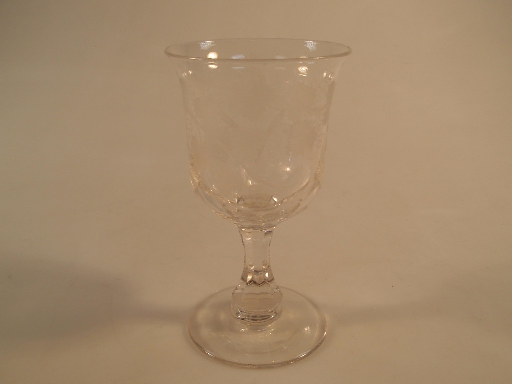 Appraisal: A thC wine goblet the bell shape bowl etched with