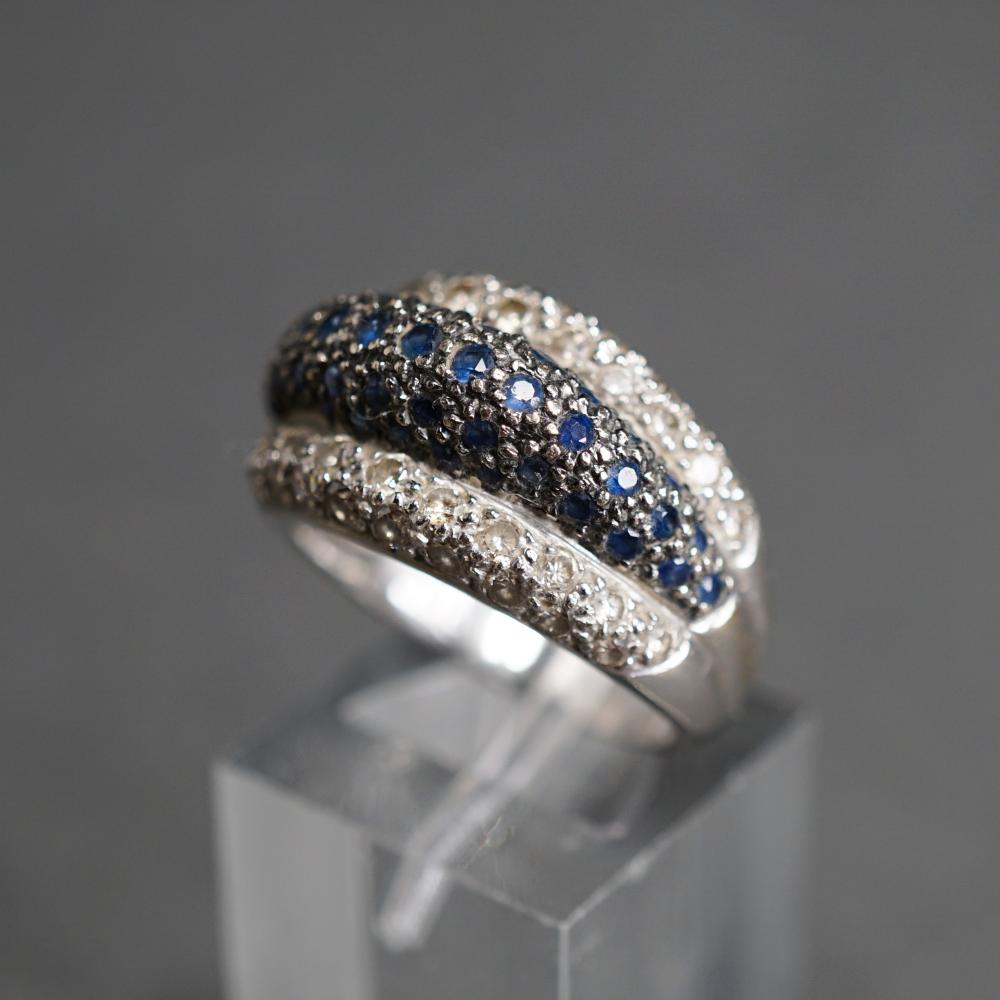 Appraisal: -KARAT WHITE-GOLD BLUE SAPPHIRE AND DIAMOND BAND GROSS DWT SIZE