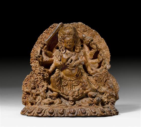 Appraisal: TERRACOTTA RELIEF Nepal th c x cm x Eight-armed wrathful