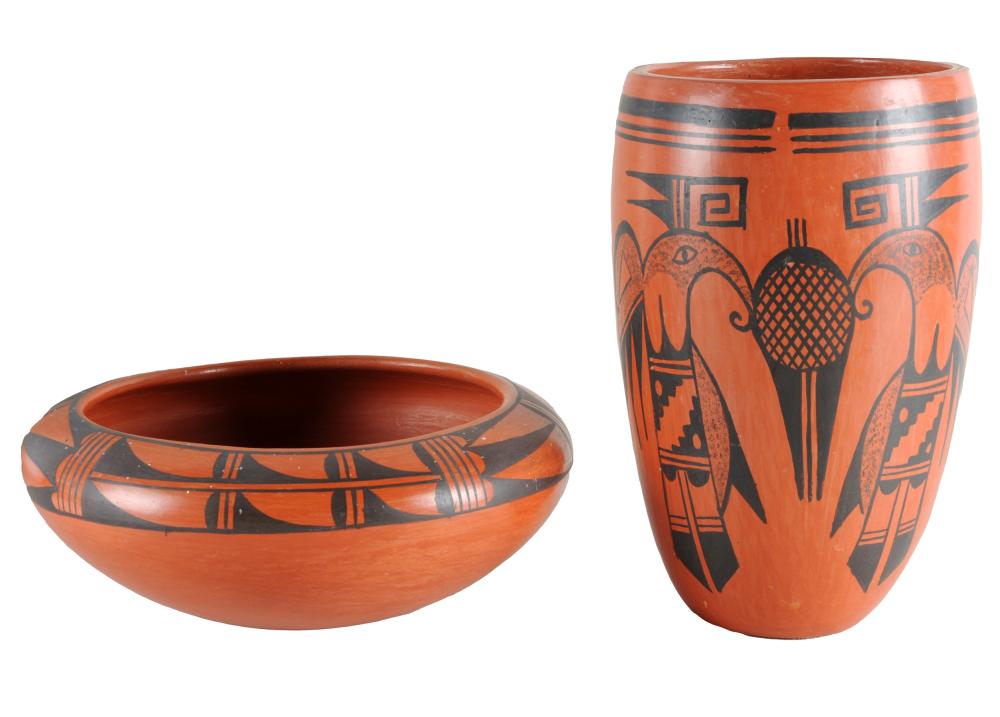 Appraisal: FIREDA POLEAHLA TWO HOPI POTS black on red ground each