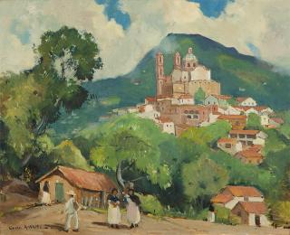 Appraisal: Orrin A White Mexican village scene signed lower left Orrin