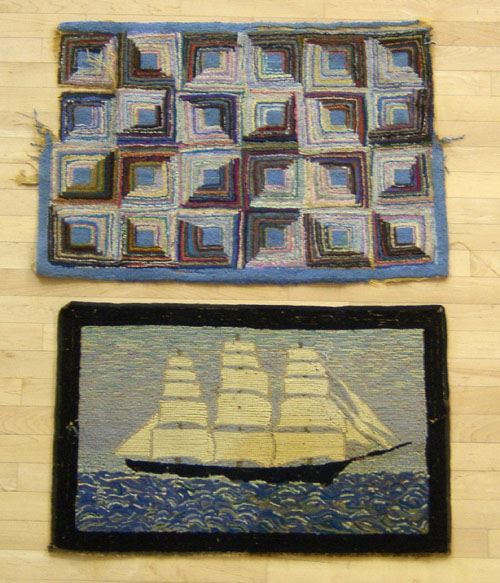 Appraisal: Two hooked rugs early th c one with a sailing