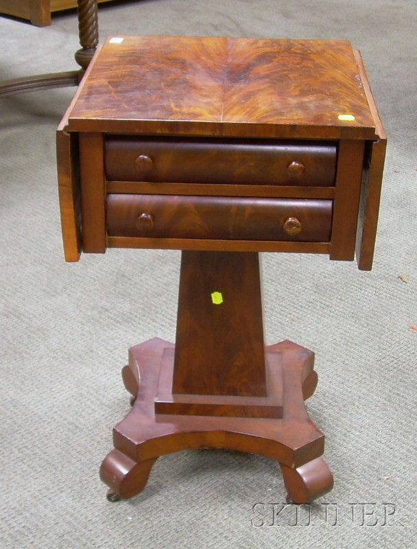 Appraisal: Empire Mahogany and Mahogany Veneer Drop-leaf Two-Drawer Pedestal-base Work Table