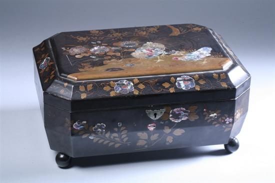 Appraisal: CHINESE BROWN LACQUER RECTANGULAR BOX Mother-of-pearl inlaid to depict rooster