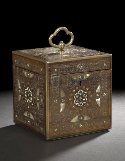 Appraisal: Anglo-Indian Brass-Mounted and Inlaid Hardwood Humidor first quarter th century