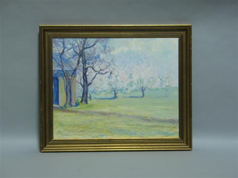 Appraisal: LANDSCAPE WITH BLOSSOMING TREES Oil on panel x in sight