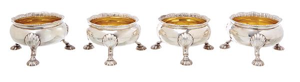 Appraisal: A SET OF FOUR GEORGE III SILVER OPEN SALTS BY