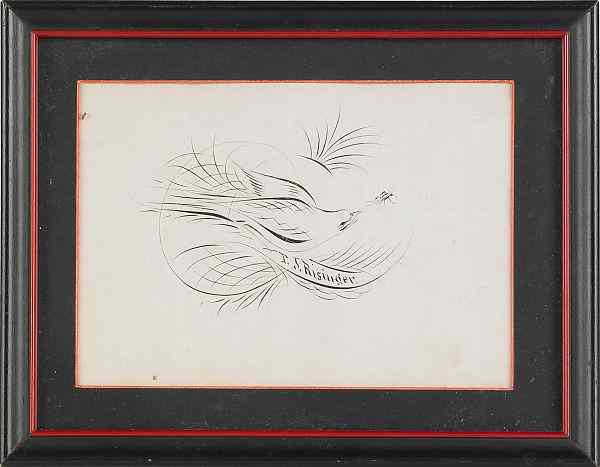 Appraisal: Pen and ink calligraphy th c of a bird chasing