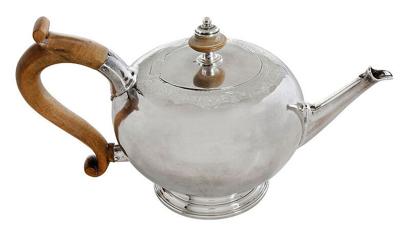 Appraisal: George I English Silver Teapot London oval with wooden handle