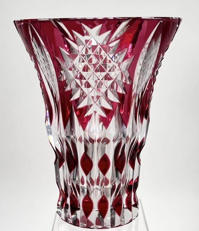 Appraisal: Heavy Val St Lambert cut crystal glass vase or centerpiece