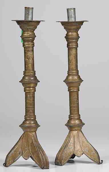 Appraisal: Pair of Metal Candle Sticks Continental a pair of weighted