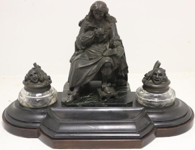 Appraisal: TH C BRONZE AND MARBLE DOUBLE INKSTAND WITH CUTGLASS INKWELLS