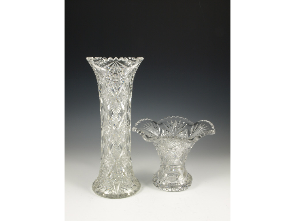 Appraisal: Two Cut Glass Vases the first an attractive low vase