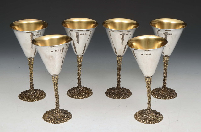 Appraisal: Stuart Devlin British b Six silver and silver gilt gobletsLondon