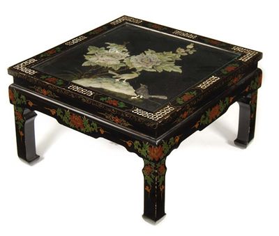 Appraisal: A Chinese lacquer occasional table inlaid mother of pearl the