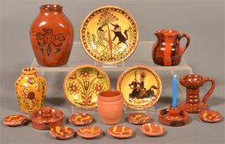 Appraisal: Miniature Pieces of Breininger Pottery Slip and sgrafitto decorated Tallest