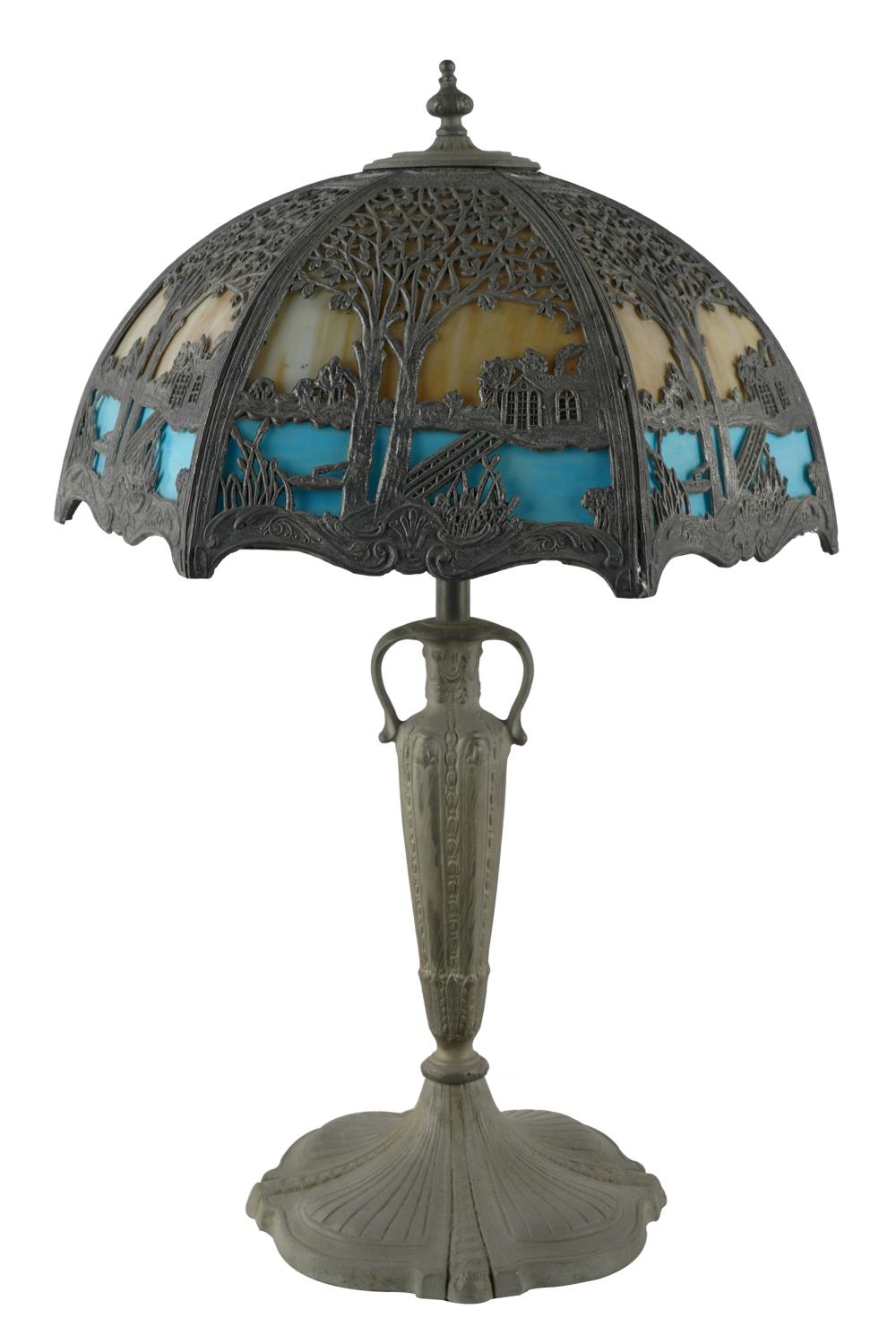 Appraisal: SLAG GLASS TABLE LAMPcolored slag glass shade with a patinated