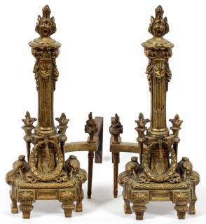 Appraisal: FRENCH EMPIRE STYLE BRONZE ANDIRONS PAIR FRENCH EMPIRE STYLE BRONZE