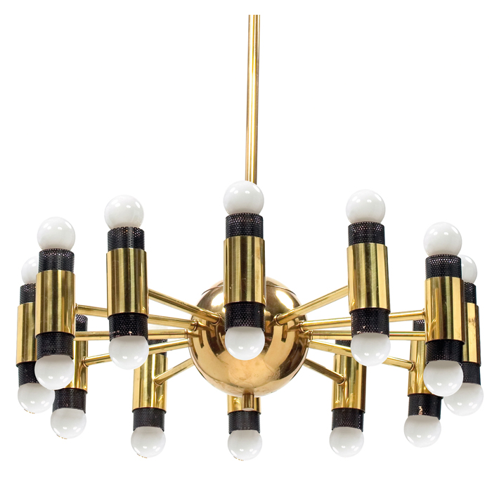 Appraisal: Lightolier hanging fixture attribution brass radiating armsaround a brass ball