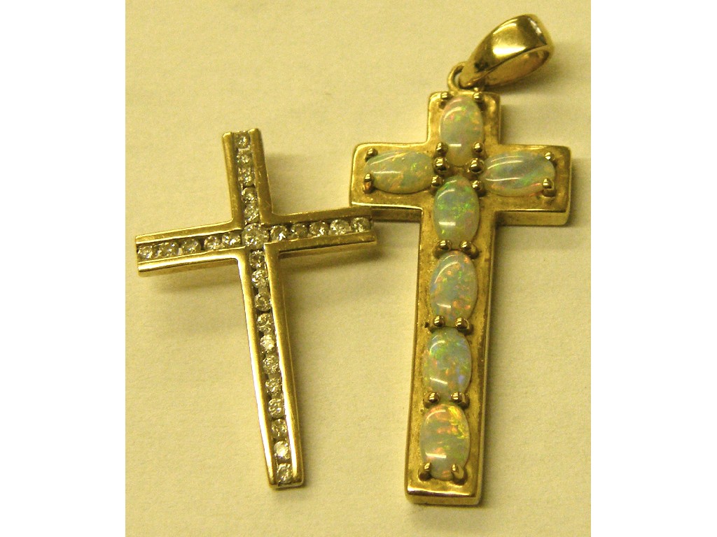 Appraisal: ct opal set cross pendant and a ct diamond cross