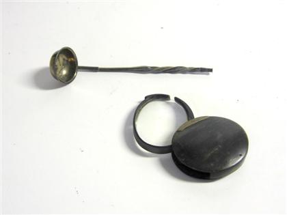 Appraisal: Silver and horn handled toddy ladle and horn cased magnifying