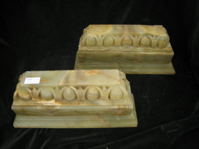 Appraisal: Pair of Carved Green Onyx Deco bookends