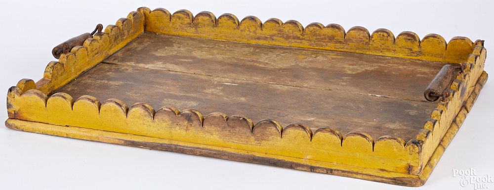 Appraisal: Painted pine tray Painted pine tray th c with scalloped