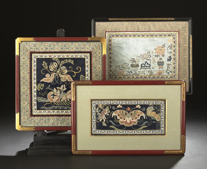 Appraisal: Three Framed Chinese Forbidden Stitch Textile Pieces th century one