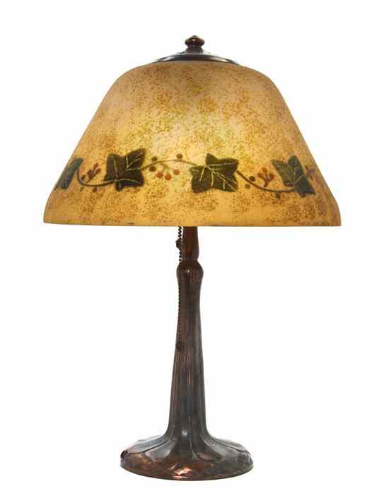 Appraisal: A Handel Arts and Crafts Reverse Painted Lamp the conical