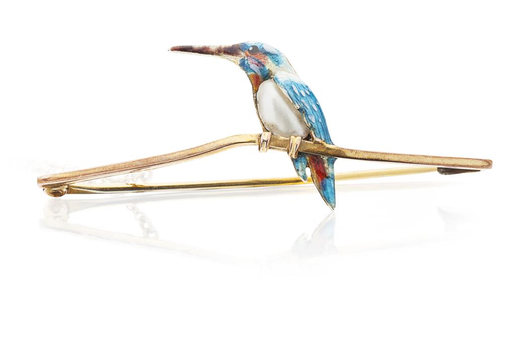 Appraisal: A pearl and enamel brooch modelled as a kingfisher in