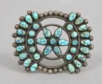 Appraisal: Native American Brooch with Silver and Turquoise Symmetrical pin features