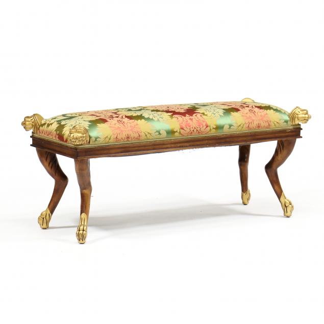 Appraisal: NEOCLASSICAL STYLE CARVED AND PARCEL GILT MAHOGANY BENCH Late th