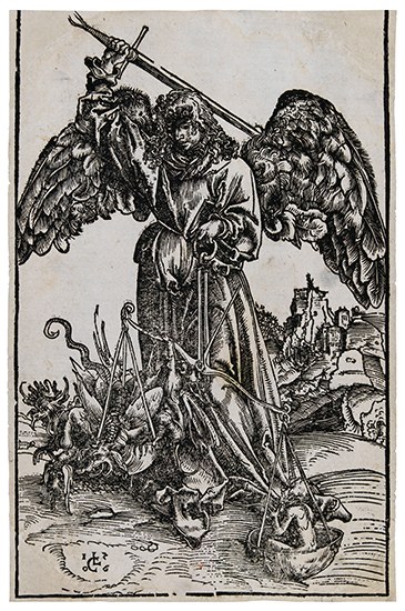 Appraisal: LUCAS CRANACH The Archangel Michael Weighing a Soul Woodcut x