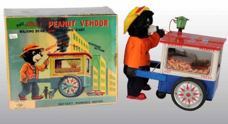 Appraisal: Tin Jolly Peanut Vendor Battery-Operated Toy Description Japanese Working Walking