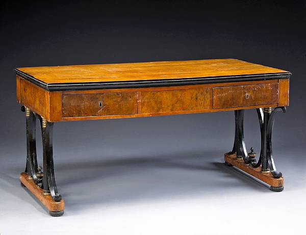 Appraisal: A Viennese Biedermeier gilt bronze mounted parcel ebonized walnut desk