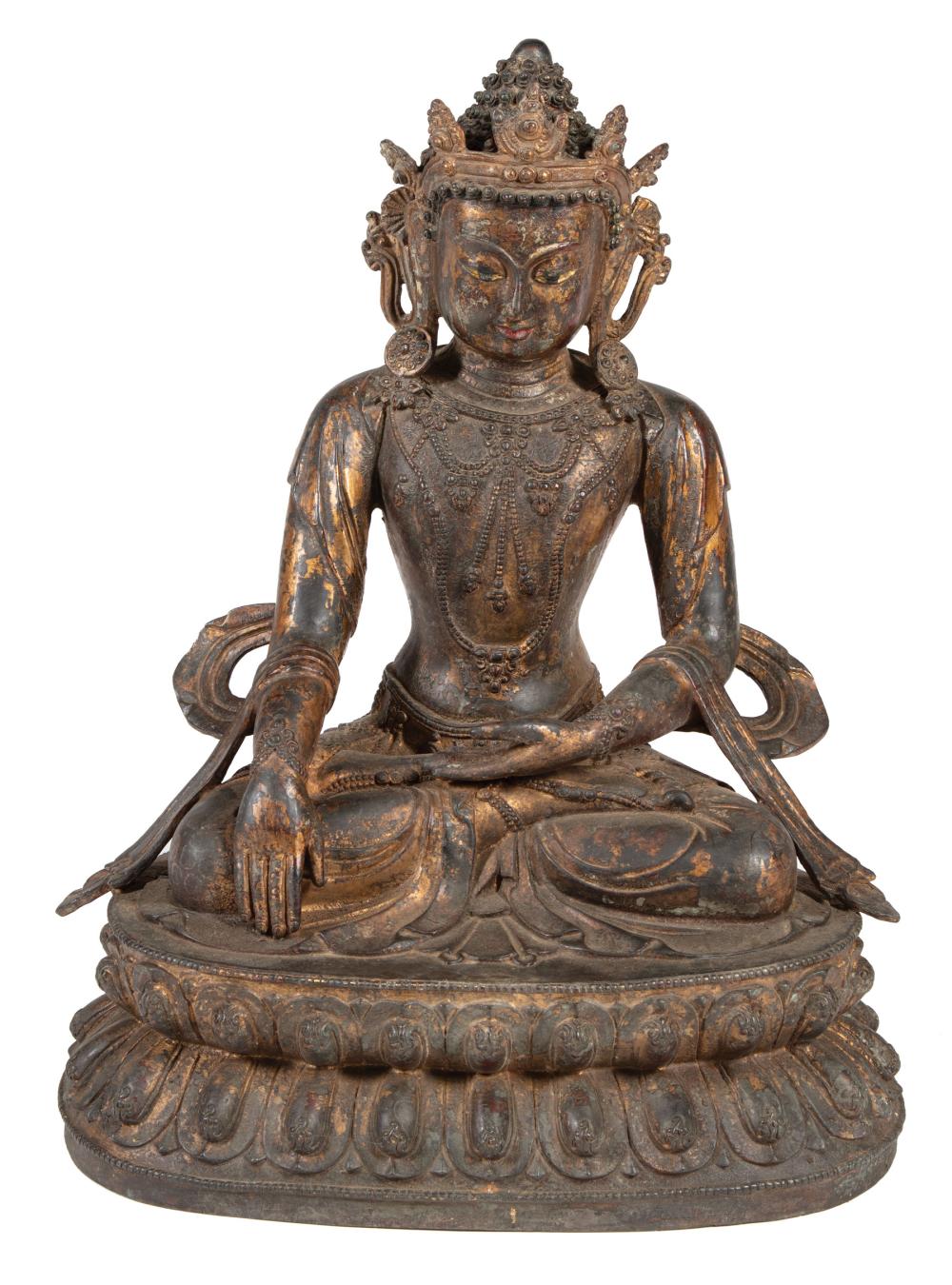 Appraisal: Chinese Tibetan Bronze Figure of Amitayus modeled seated in vajrasana